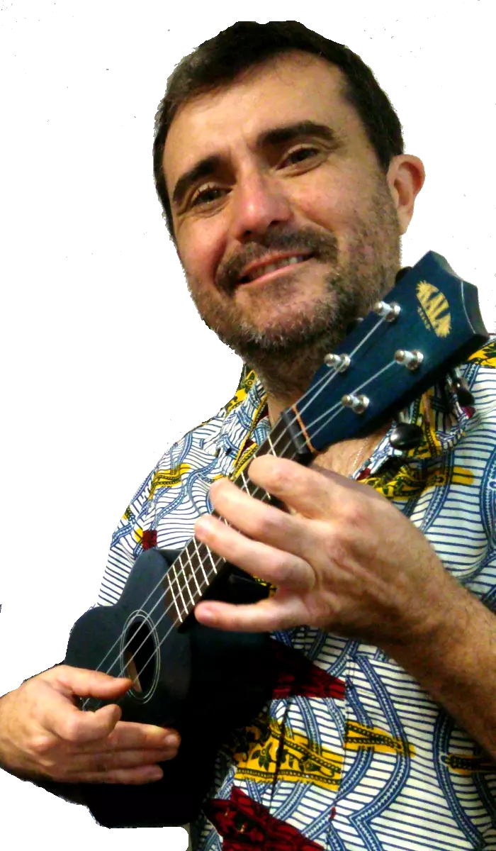 Bruno, happy ukulele student